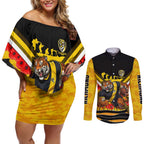 Personalised Richmond Tiger ANZAC Couples Matching Off Shoulder Short Dress and Long Sleeve Button Shirt Military Remembrance Australian Football Mascot Camouflage