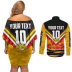 Personalised Richmond Tiger ANZAC Couples Matching Off Shoulder Short Dress and Long Sleeve Button Shirt Military Remembrance Australian Football Mascot Camouflage