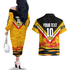Personalised Richmond Tiger ANZAC Couples Matching Off The Shoulder Long Sleeve Dress and Hawaiian Shirt Military Remembrance Australian Football Mascot Camouflage