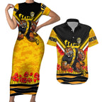 Personalised Richmond Tiger ANZAC Couples Matching Short Sleeve Bodycon Dress and Hawaiian Shirt Military Remembrance Australian Football Mascot Camouflage