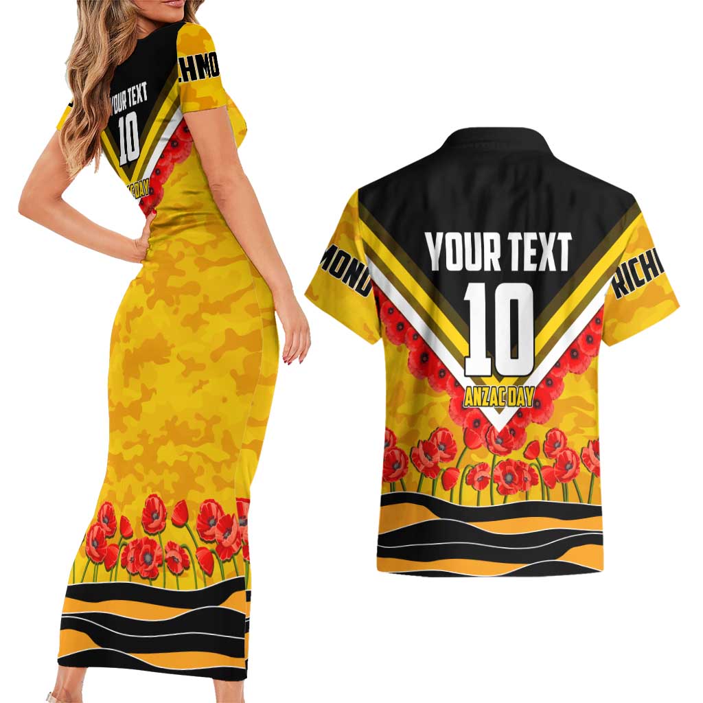 Personalised Richmond Tiger ANZAC Couples Matching Short Sleeve Bodycon Dress and Hawaiian Shirt Military Remembrance Australian Football Mascot Camouflage