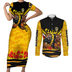 Personalised Richmond Tiger ANZAC Couples Matching Short Sleeve Bodycon Dress and Long Sleeve Button Shirt Military Remembrance Australian Football Mascot Camouflage