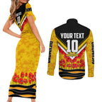 Personalised Richmond Tiger ANZAC Couples Matching Short Sleeve Bodycon Dress and Long Sleeve Button Shirt Military Remembrance Australian Football Mascot Camouflage