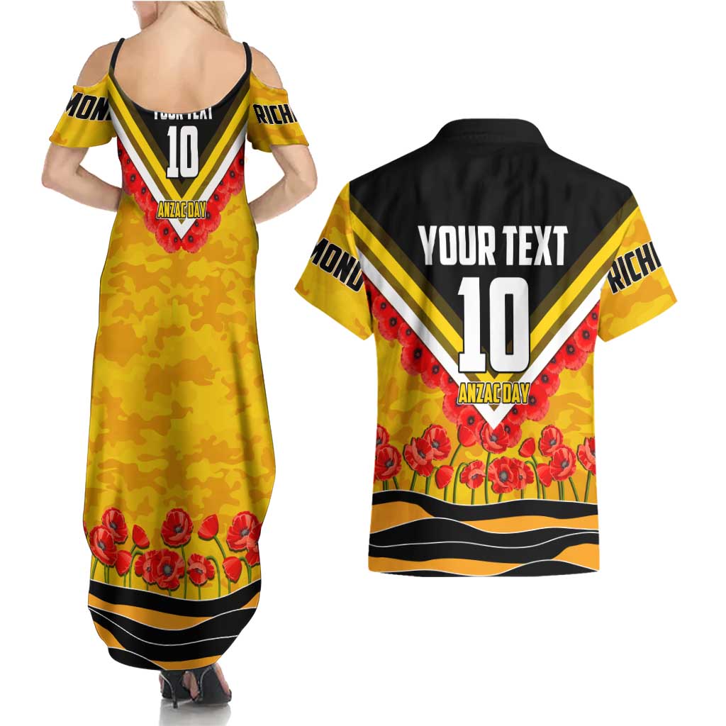 Personalised Richmond Tiger ANZAC Couples Matching Summer Maxi Dress and Hawaiian Shirt Military Remembrance Australian Football Mascot Camouflage