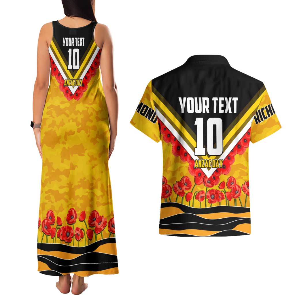 Personalised Richmond Tiger ANZAC Couples Matching Tank Maxi Dress and Hawaiian Shirt Military Remembrance Australian Football Mascot Camouflage