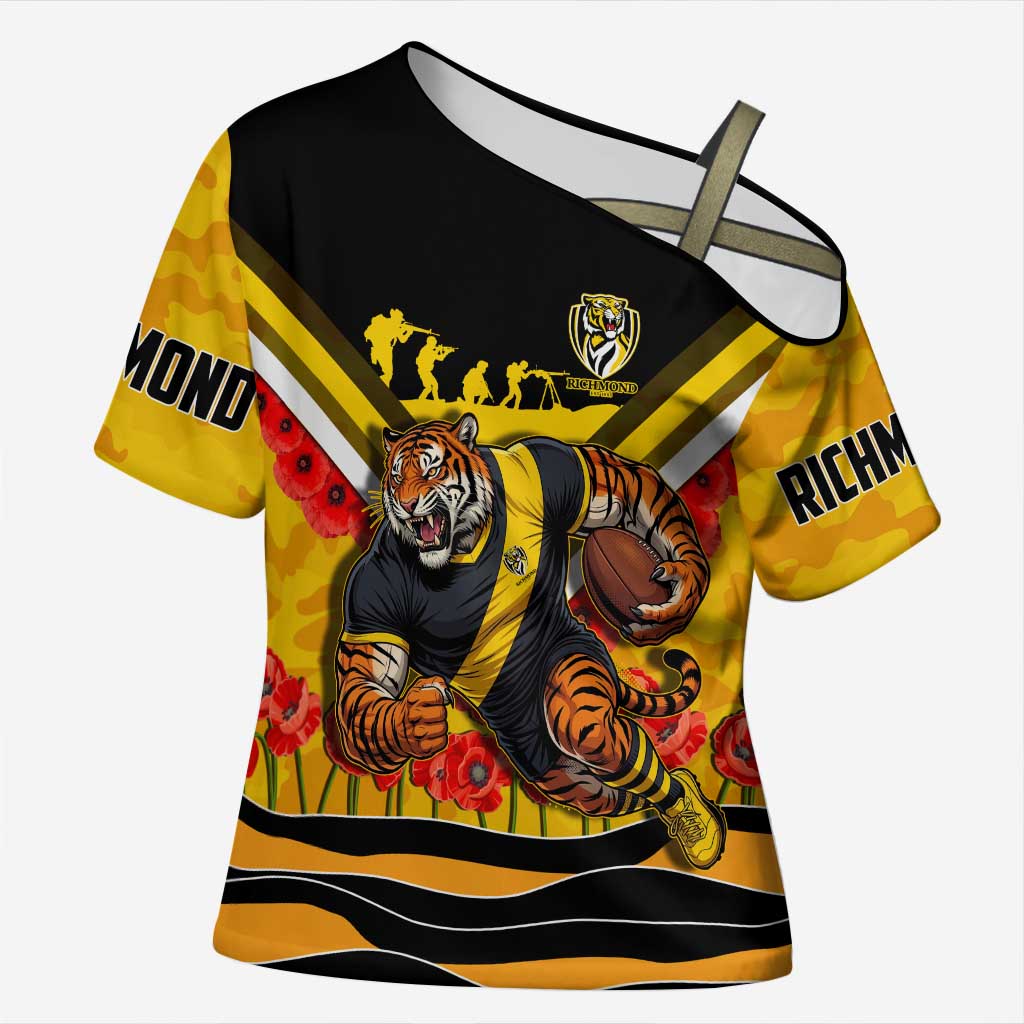 Personalised Richmond Tiger ANZAC Cross Shoulder Shirt Military Remembrance Australian Football Mascot Camouflage