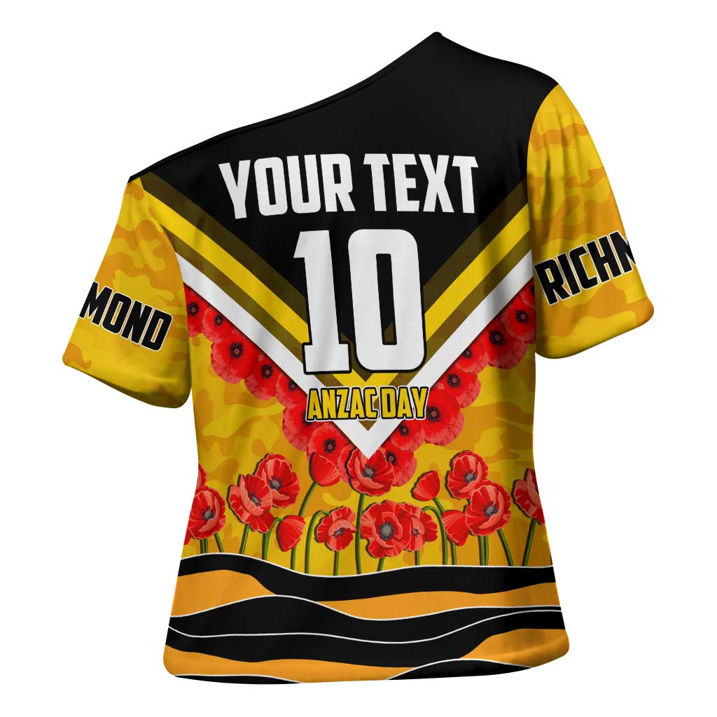 Personalised Richmond Tiger ANZAC Cross Shoulder Shirt Military Remembrance Australian Football Mascot Camouflage