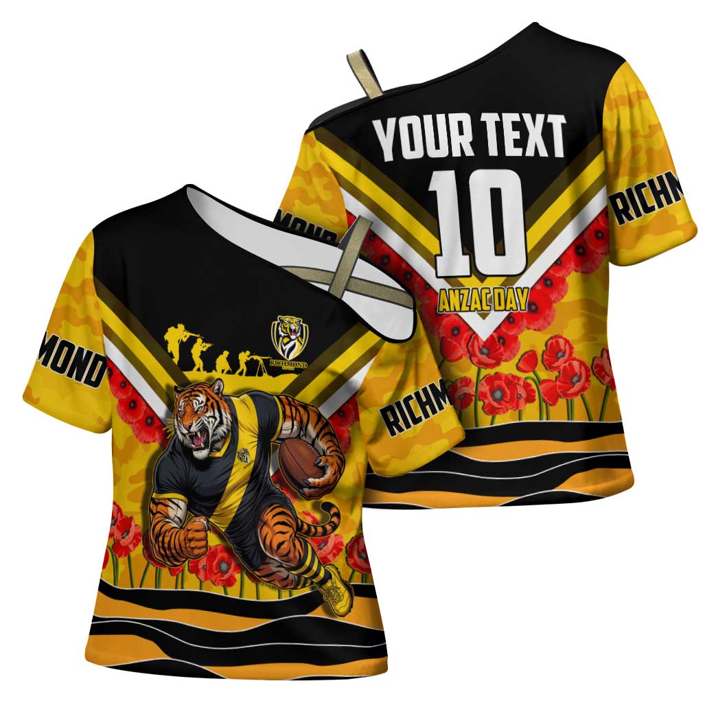 Personalised Richmond Tiger ANZAC Cross Shoulder Shirt Military Remembrance Australian Football Mascot Camouflage