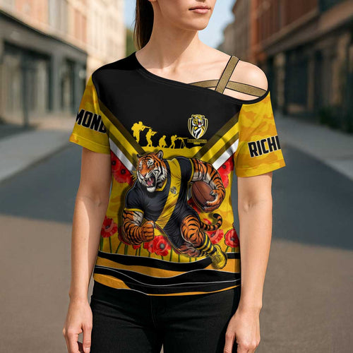 Personalised Richmond Tiger ANZAC Cross Shoulder Shirt Military Remembrance Australian Football Mascot Camouflage