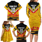 Personalised Richmond Tiger ANZAC Family Matching Long Sleeve Bodycon Dress and Hawaiian Shirt Military Remembrance Australian Football Mascot Camouflage