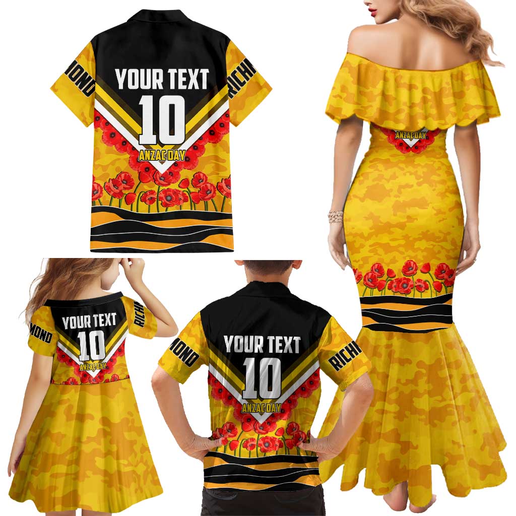 Personalised Richmond Tiger ANZAC Family Matching Mermaid Dress and Hawaiian Shirt Military Remembrance Australian Football Mascot Camouflage