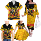 Personalised Richmond Tiger ANZAC Family Matching Off The Shoulder Long Sleeve Dress and Hawaiian Shirt Military Remembrance Australian Football Mascot Camouflage