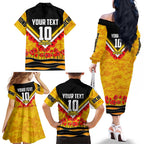 Personalised Richmond Tiger ANZAC Family Matching Off The Shoulder Long Sleeve Dress and Hawaiian Shirt Military Remembrance Australian Football Mascot Camouflage