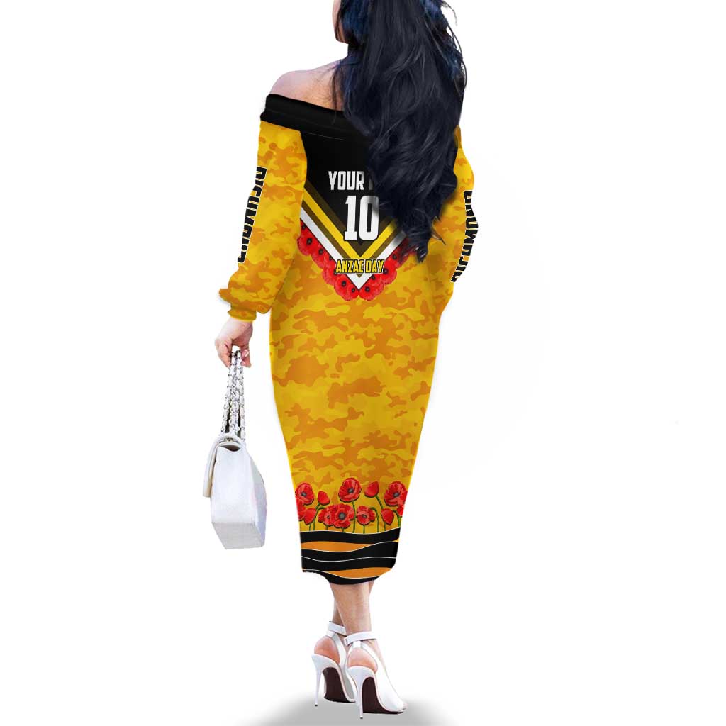 Personalised Richmond Tiger ANZAC Family Matching Off The Shoulder Long Sleeve Dress and Hawaiian Shirt Military Remembrance Australian Football Mascot Camouflage