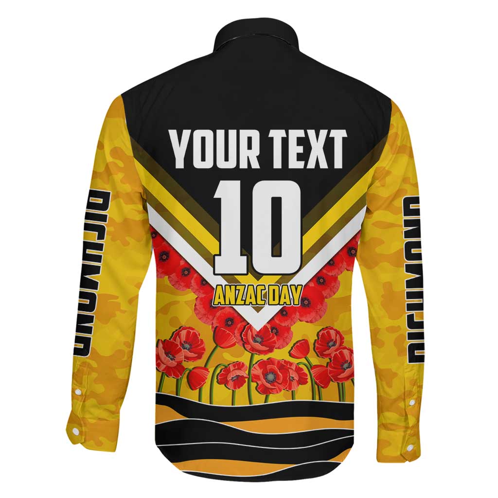 Personalised Richmond Tiger ANZAC Family Matching Off Shoulder Short Dress and Hawaiian Shirt Military Remembrance Australian Football Mascot Camouflage