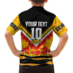 Personalised Richmond Tiger ANZAC Family Matching Puletasi and Hawaiian Shirt Military Remembrance Australian Football Mascot Camouflage