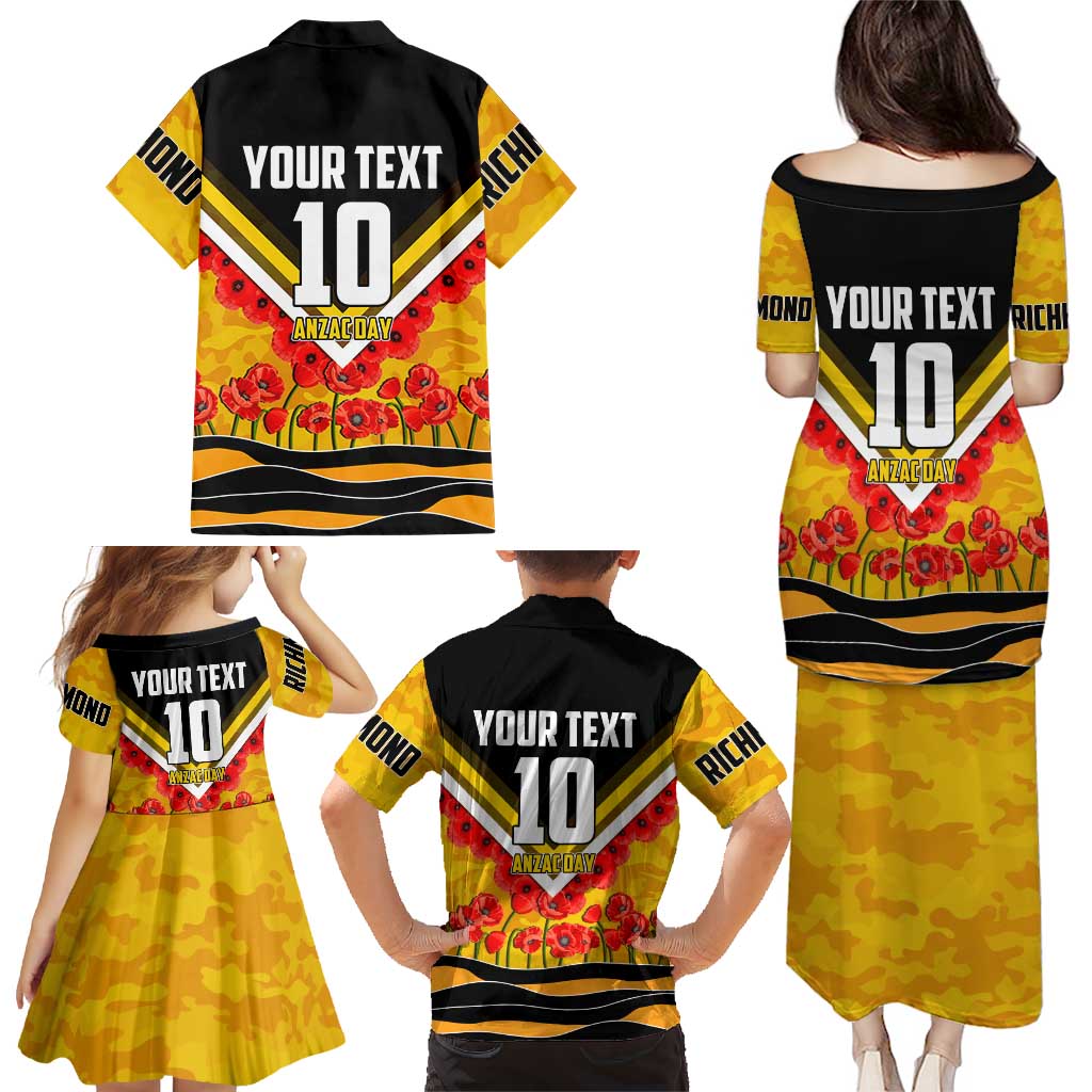 Personalised Richmond Tiger ANZAC Family Matching Puletasi and Hawaiian Shirt Military Remembrance Australian Football Mascot Camouflage