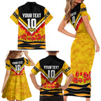 Personalised Richmond Tiger ANZAC Family Matching Short Sleeve Bodycon Dress and Hawaiian Shirt Military Remembrance Australian Football Mascot Camouflage