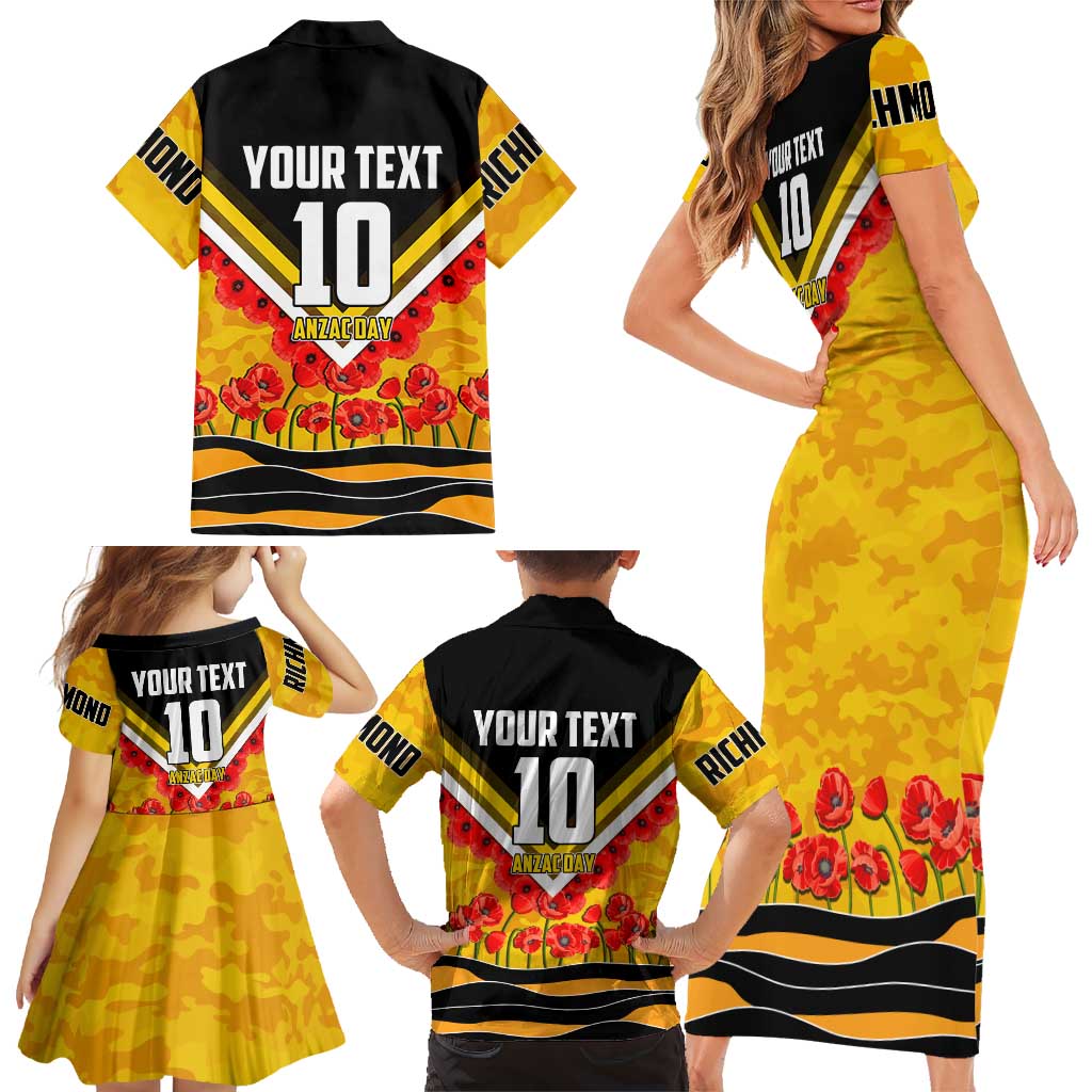 Personalised Richmond Tiger ANZAC Family Matching Short Sleeve Bodycon Dress and Hawaiian Shirt Military Remembrance Australian Football Mascot Camouflage