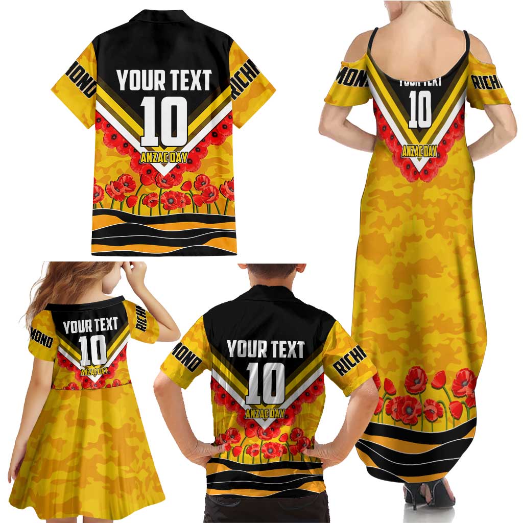 Personalised Richmond Tiger ANZAC Family Matching Summer Maxi Dress and Hawaiian Shirt Military Remembrance Australian Football Mascot Camouflage