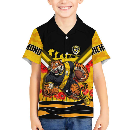Personalised Richmond Tiger ANZAC Family Matching Summer Maxi Dress and Hawaiian Shirt Military Remembrance Australian Football Mascot Camouflage