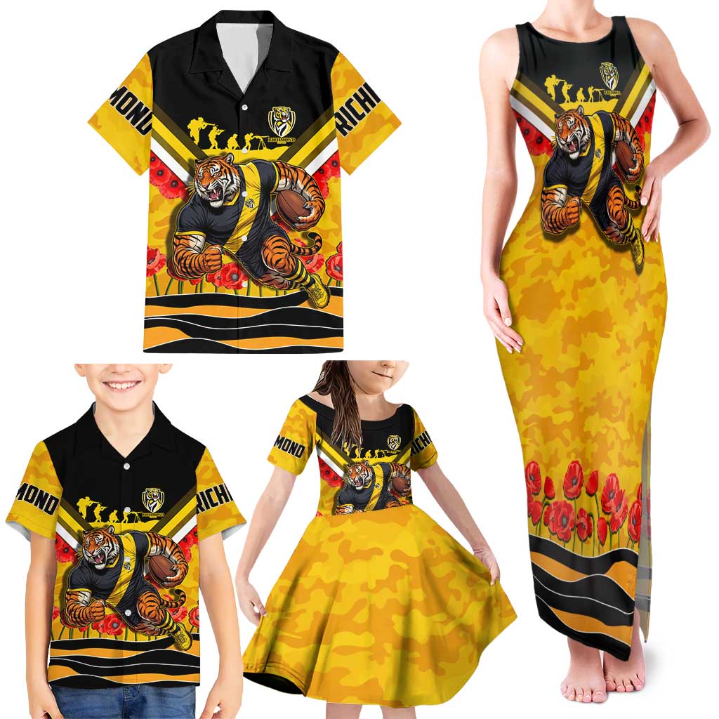 Personalised Richmond Tiger ANZAC Family Matching Tank Maxi Dress and Hawaiian Shirt Military Remembrance Australian Football Mascot Camouflage