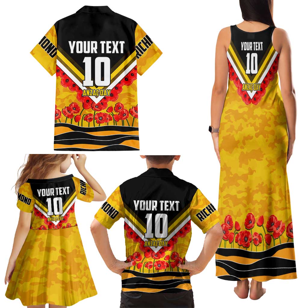 Personalised Richmond Tiger ANZAC Family Matching Tank Maxi Dress and Hawaiian Shirt Military Remembrance Australian Football Mascot Camouflage