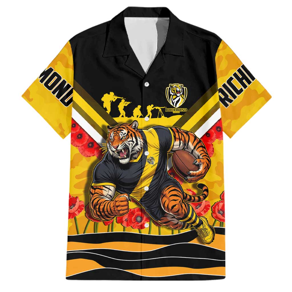 Personalised Richmond Tiger ANZAC Family Matching Tank Maxi Dress and Hawaiian Shirt Military Remembrance Australian Football Mascot Camouflage