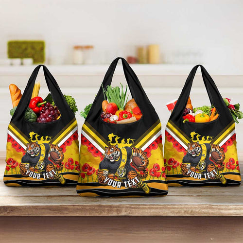 Personalised Richmond Tiger ANZAC Grocery Bag Military Remembrance Australian Football Mascot Camouflage