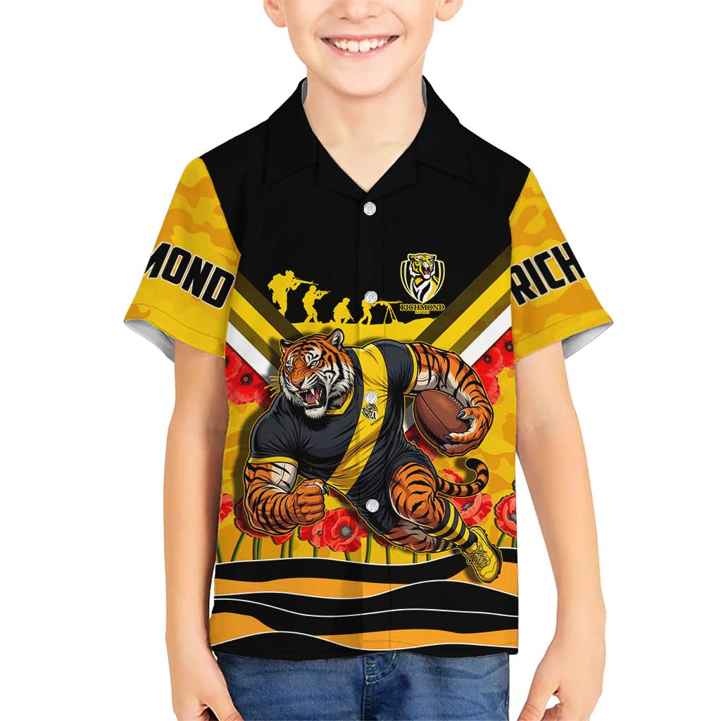 Personalised Richmond Tiger ANZAC Hawaiian Shirt Military Remembrance Australian Football Mascot Camouflage