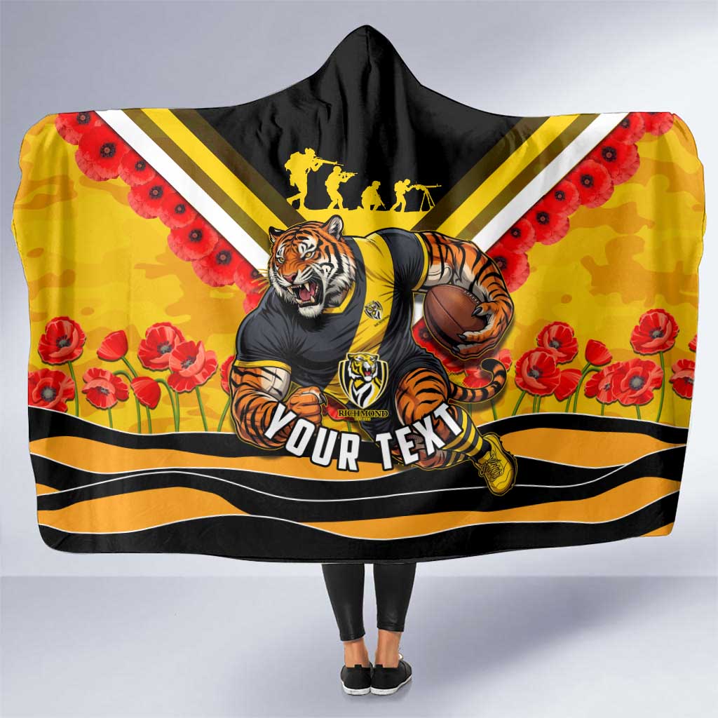 Personalised Richmond Tiger ANZAC Hooded Blanket Military Remembrance Australian Football Mascot Camouflage