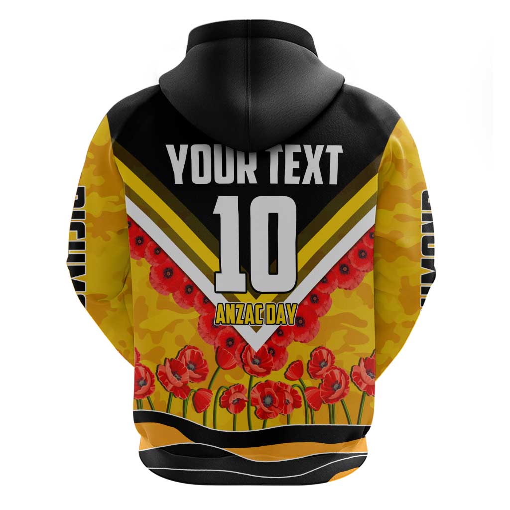 Personalised Richmond Tiger ANZAC Hoodie Military Remembrance Australian Football Mascot Camouflage