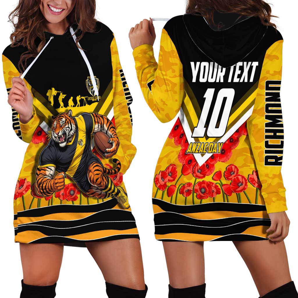 Personalised Richmond Tiger ANZAC Hoodie Dress Military Remembrance Australian Football Mascot Camouflage