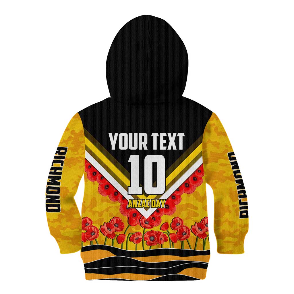Personalised Richmond Tiger ANZAC Kid Hoodie Military Remembrance Australian Football Mascot Camouflage