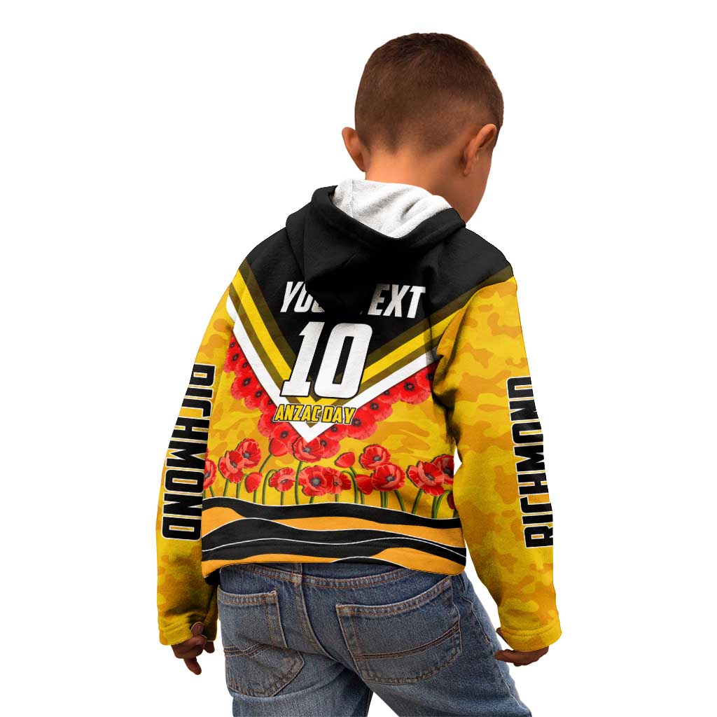 Personalised Richmond Tiger ANZAC Kid Hoodie Military Remembrance Australian Football Mascot Camouflage