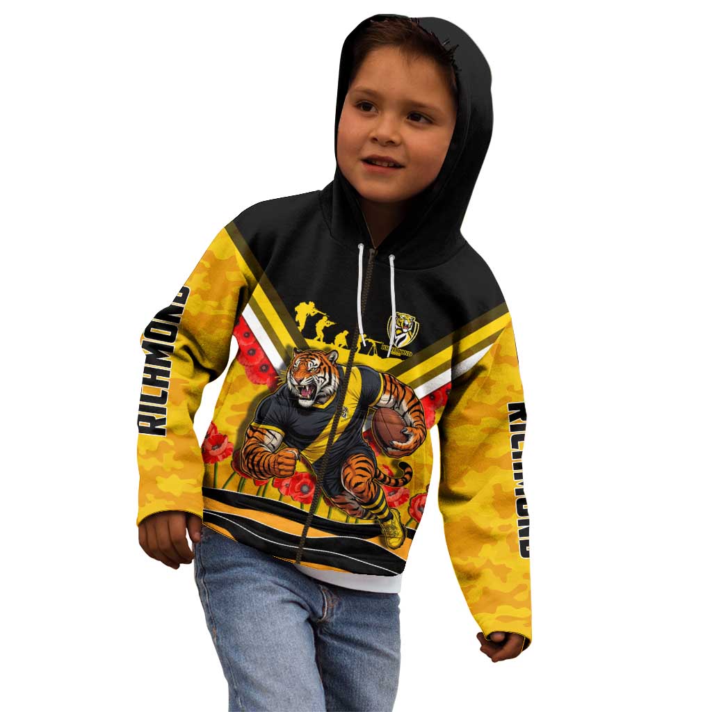 Personalised Richmond Tiger ANZAC Kid Hoodie Military Remembrance Australian Football Mascot Camouflage