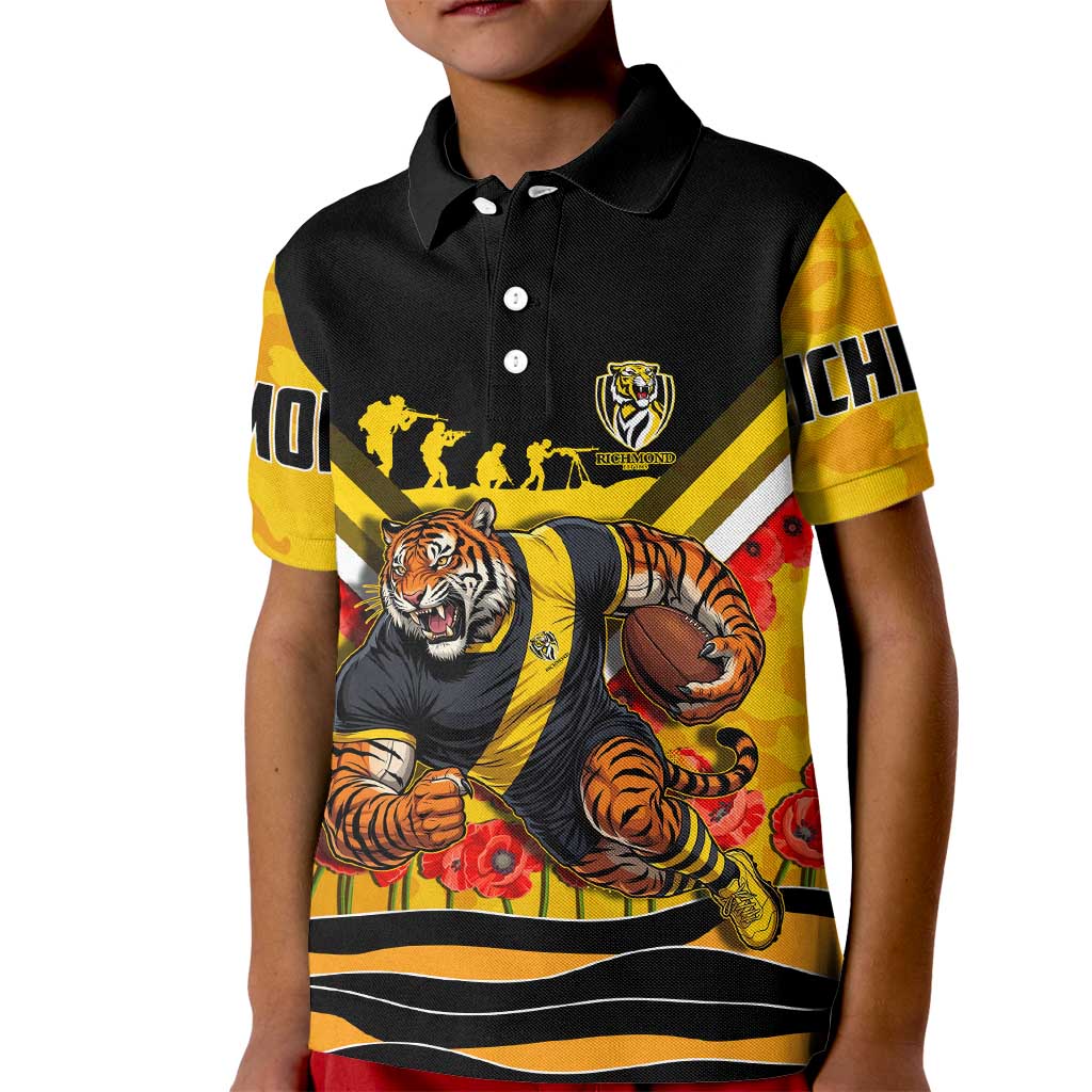 Personalised Richmond Tiger ANZAC Kid Polo Shirt Military Remembrance Australian Football Mascot Camouflage