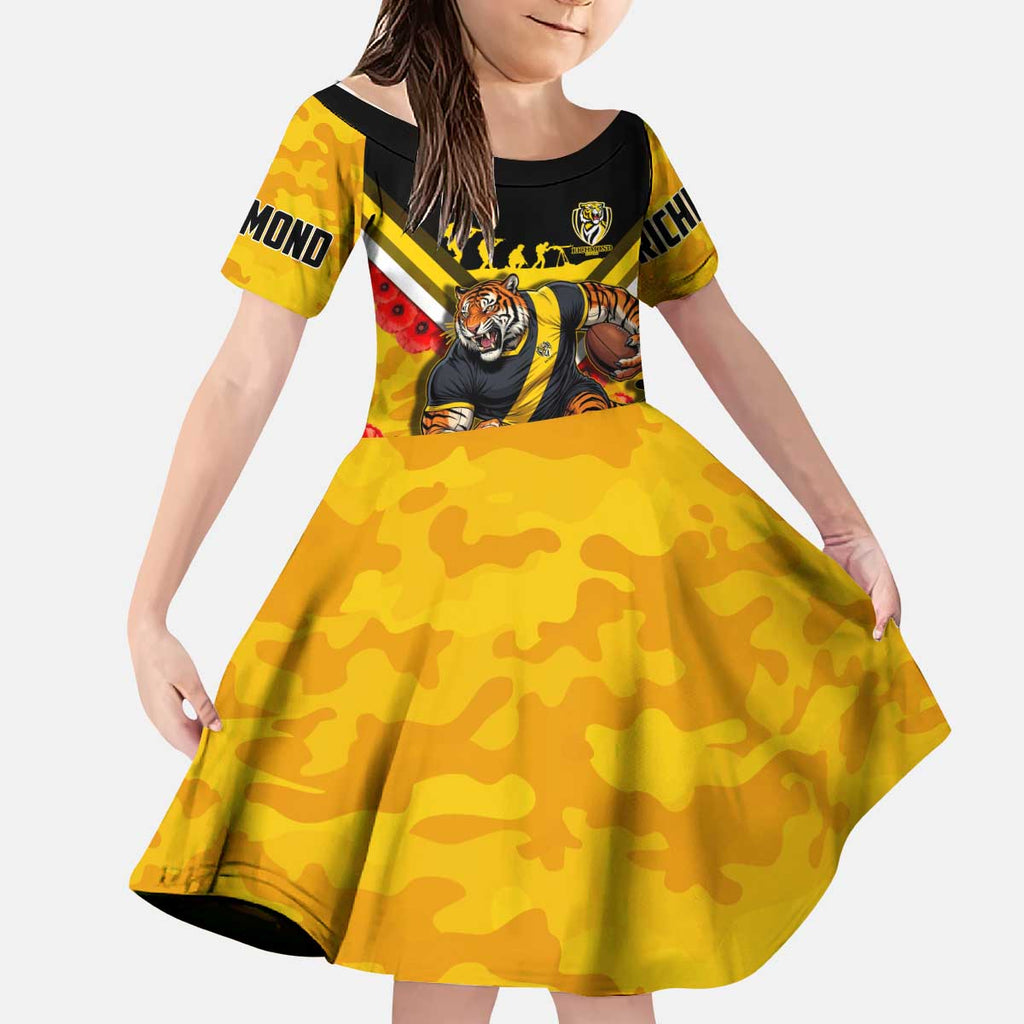 Personalised Richmond Tiger ANZAC Kid Short Sleeve Dress Military Remembrance Australian Football Mascot Camouflage