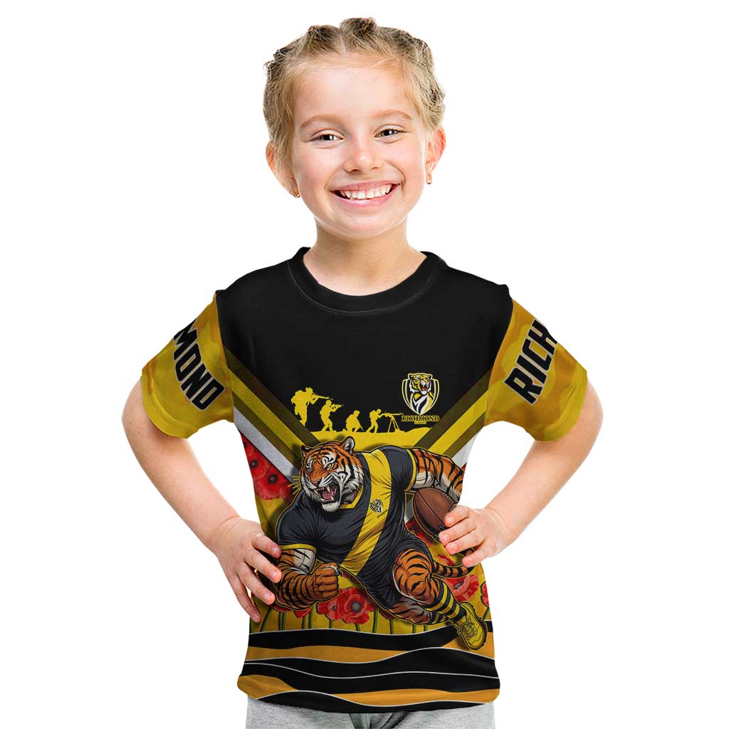Personalised Richmond Tiger ANZAC Kid T Shirt Military Remembrance Australian Football Mascot Camouflage