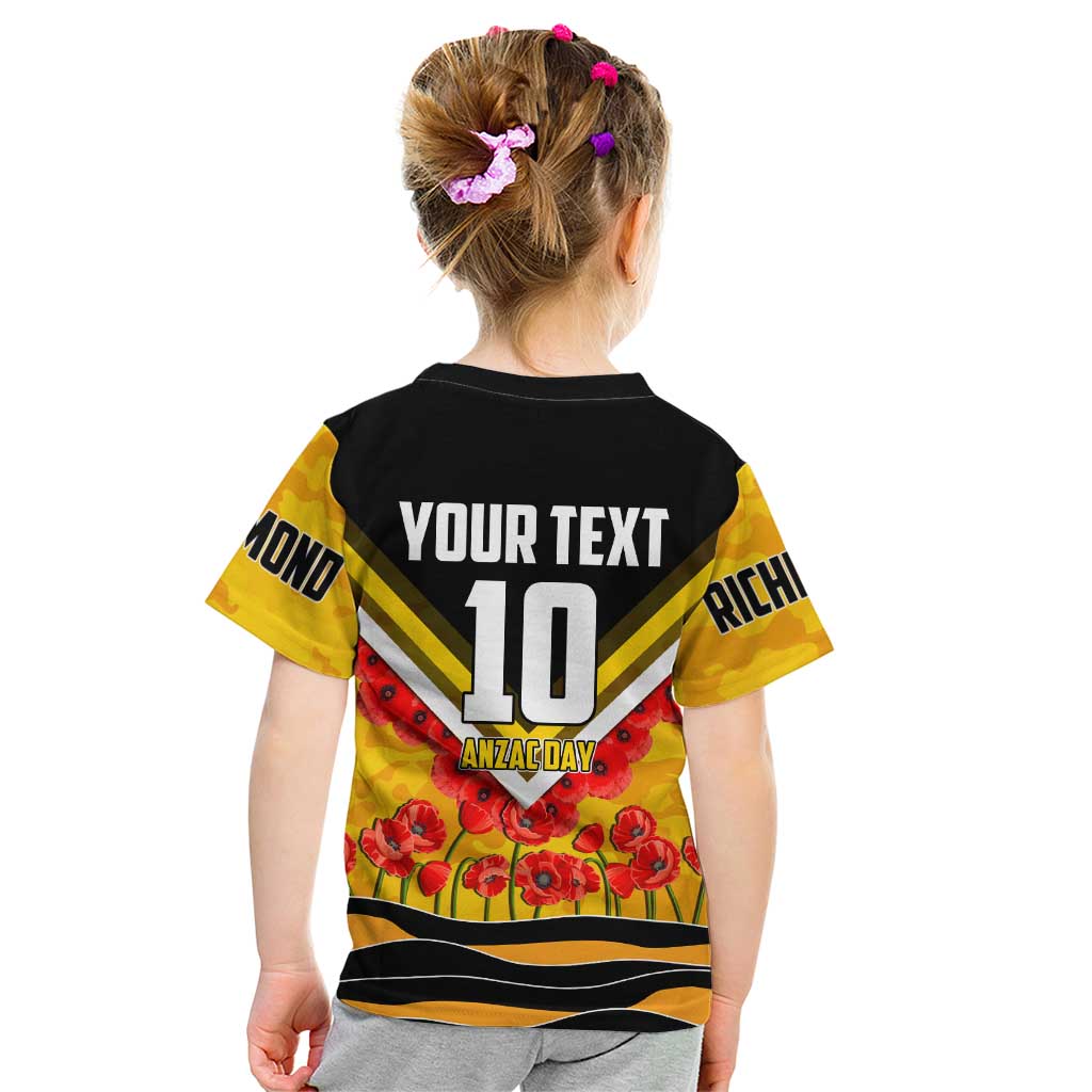 Personalised Richmond Tiger ANZAC Kid T Shirt Military Remembrance Australian Football Mascot Camouflage