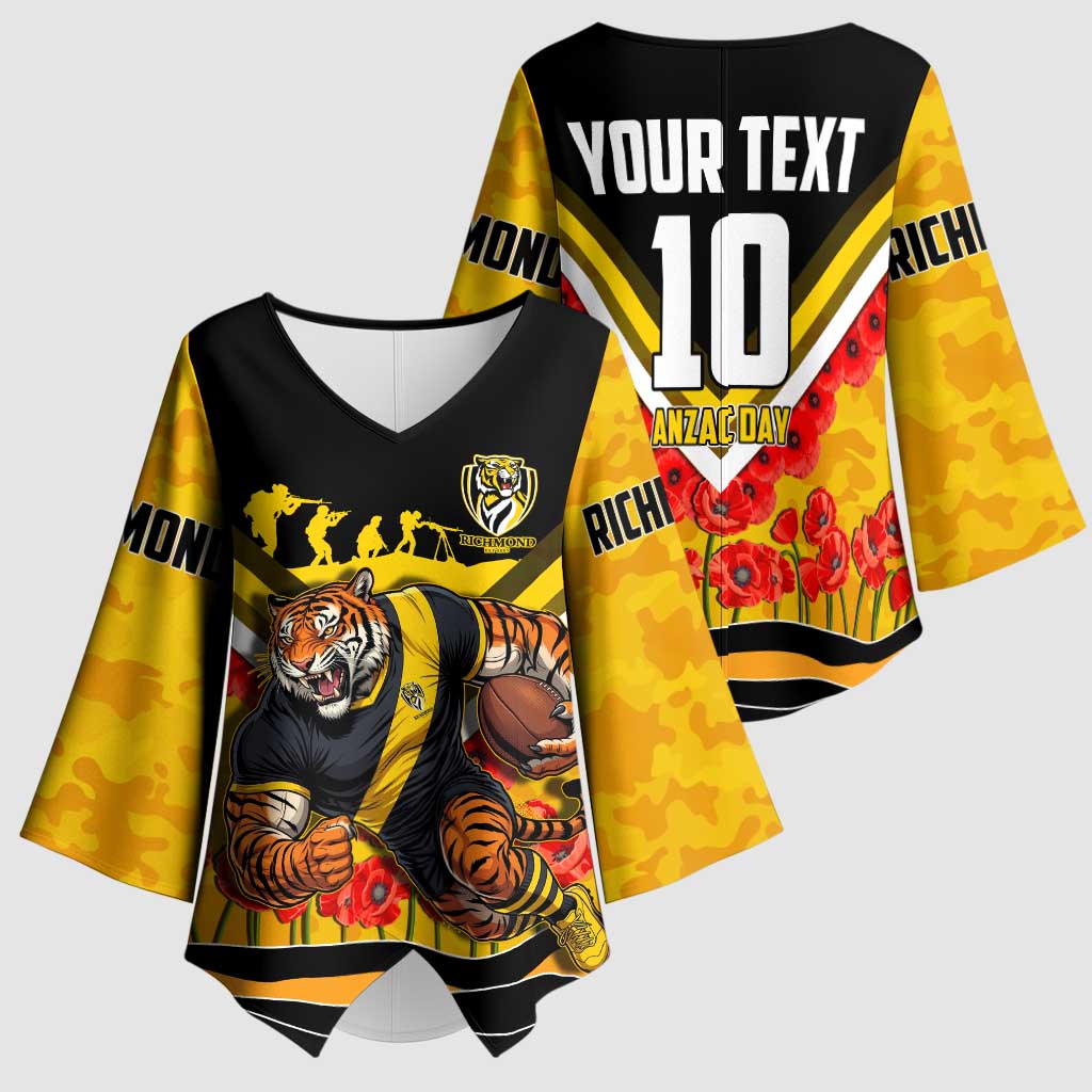 Personalised Richmond Tiger ANZAC Kimono Sleeve Blouse Military Remembrance Australian Football Mascot Camouflage