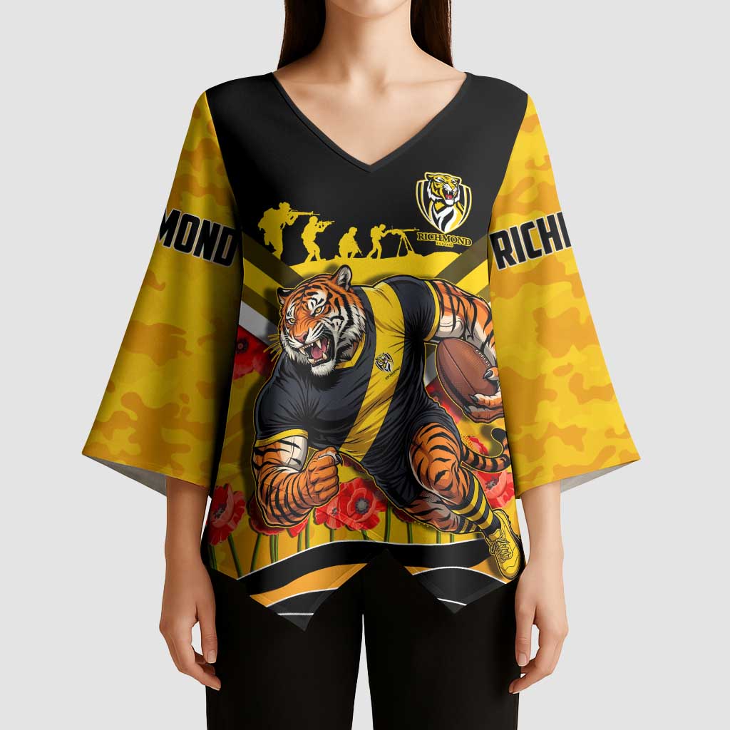 Personalised Richmond Tiger ANZAC Kimono Sleeve Blouse Military Remembrance Australian Football Mascot Camouflage
