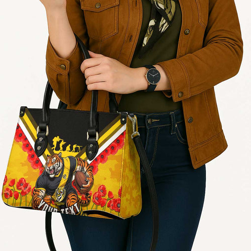 Personalised Richmond Tiger ANZAC Leather Bag Military Remembrance Australian Football Mascot Camouflage