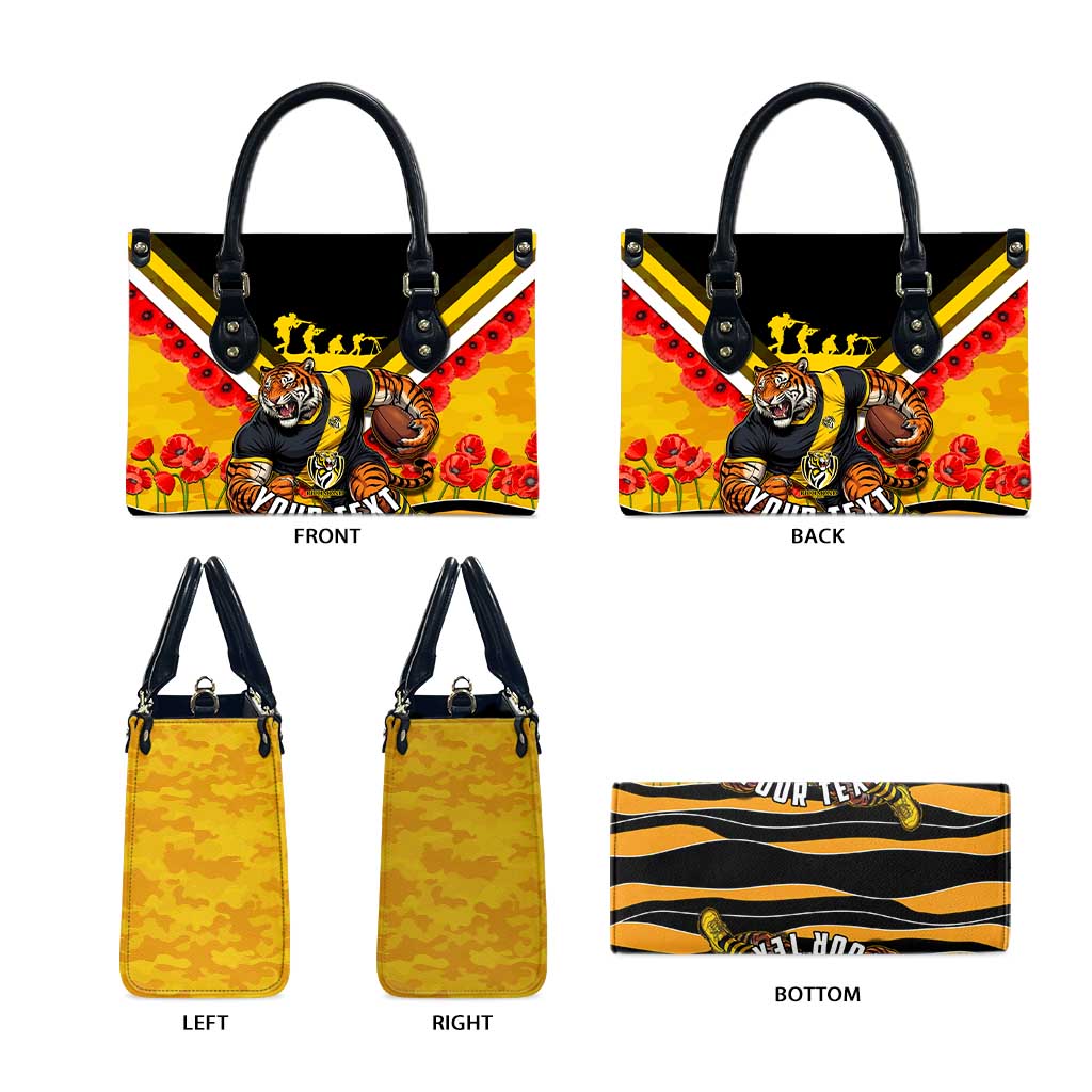Personalised Richmond Tiger ANZAC Leather Bag Military Remembrance Australian Football Mascot Camouflage