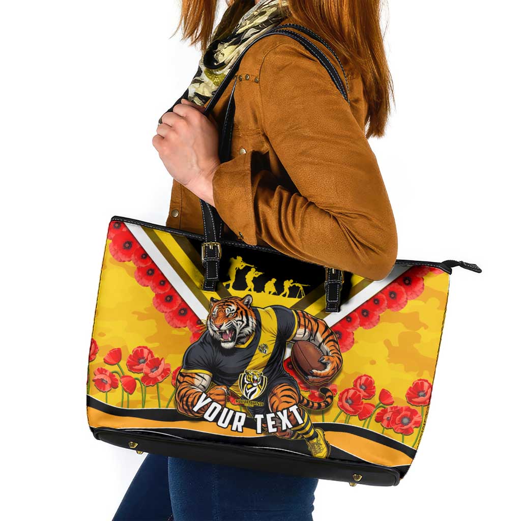 Personalised Richmond Tiger ANZAC Leather Tote Bag Military Remembrance Australian Football Mascot Camouflage