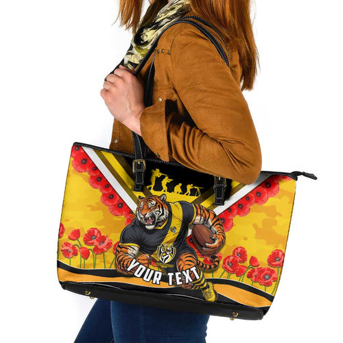 Personalised Richmond Tiger ANZAC Leather Tote Bag Military Remembrance Australian Football Mascot Camouflage