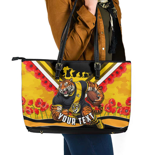 Personalised Richmond Tiger ANZAC Leather Tote Bag Military Remembrance Australian Football Mascot Camouflage