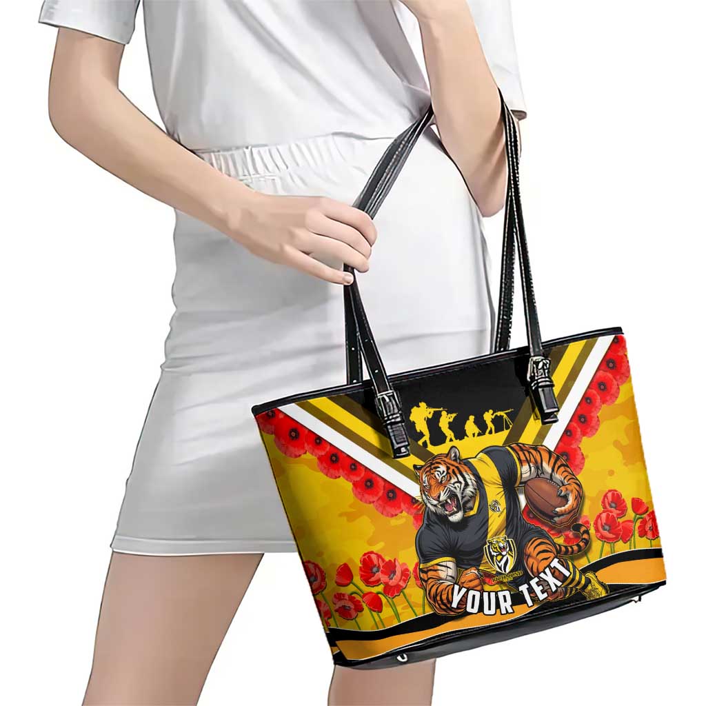 Personalised Richmond Tiger ANZAC Leather Tote Bag Military Remembrance Australian Football Mascot Camouflage