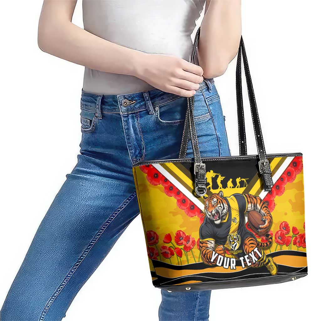 Personalised Richmond Tiger ANZAC Leather Tote Bag Military Remembrance Australian Football Mascot Camouflage