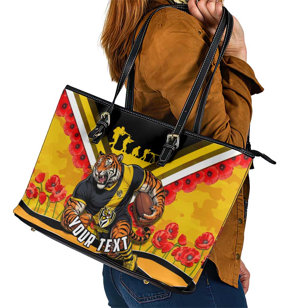 Personalised Richmond Tiger ANZAC Leather Tote Bag Military Remembrance Australian Football Mascot Camouflage